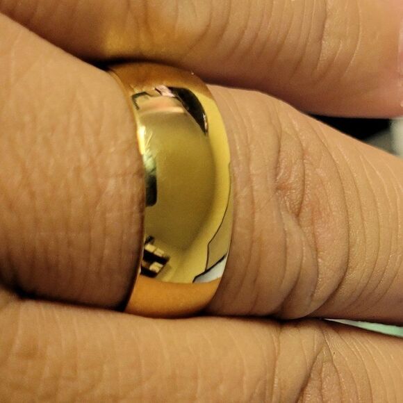 Personalized Men's Titanium Gold Wedding Band Ring 14k Gold Coated - Picture 2 of 7